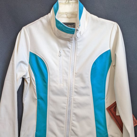 COPY - Aria Softshell Jacket in CREAM w/ bright TEAL ACCENTS Ladies Size S by … - Picture 1 of 5